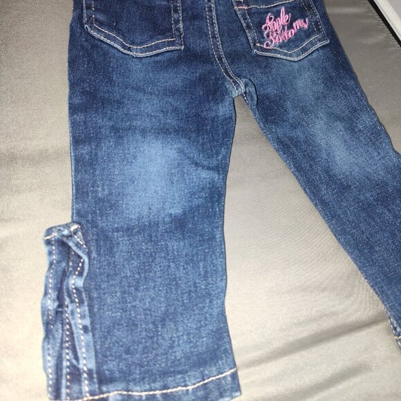 VTG Baby Apple Bottom Blue Jeans Pink Logo Size 0-3 Months - Picture 6 of 6